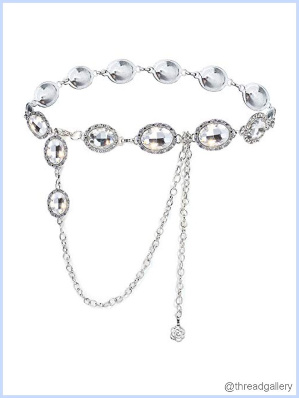 Metal Waist Chain Belt with Rhinestone Crystal for Dress Adjustable 3 Sizes